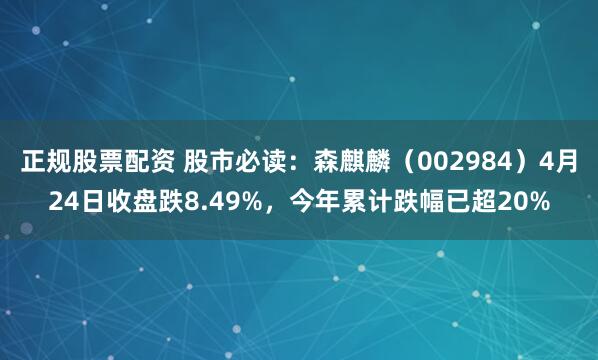 正规股票配资 股市必读：森麒麟（002984）4月24日收盘跌8.49%，今年累计跌幅已超20%